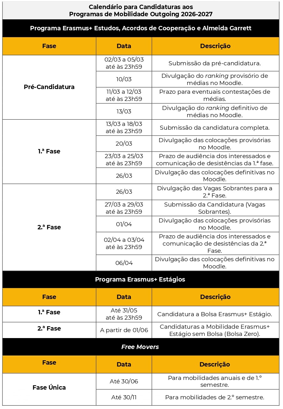 Calendário Outgoing 26-27